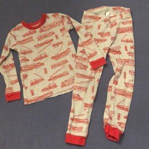 Gap Boys pajamas. Long sleeve top and bottoms. Gray with fire trucks. Size 4.